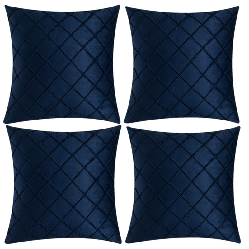 Ensemble de 4 coussins décoratifs en velours, 18 po x 18 po, Bleu foncé