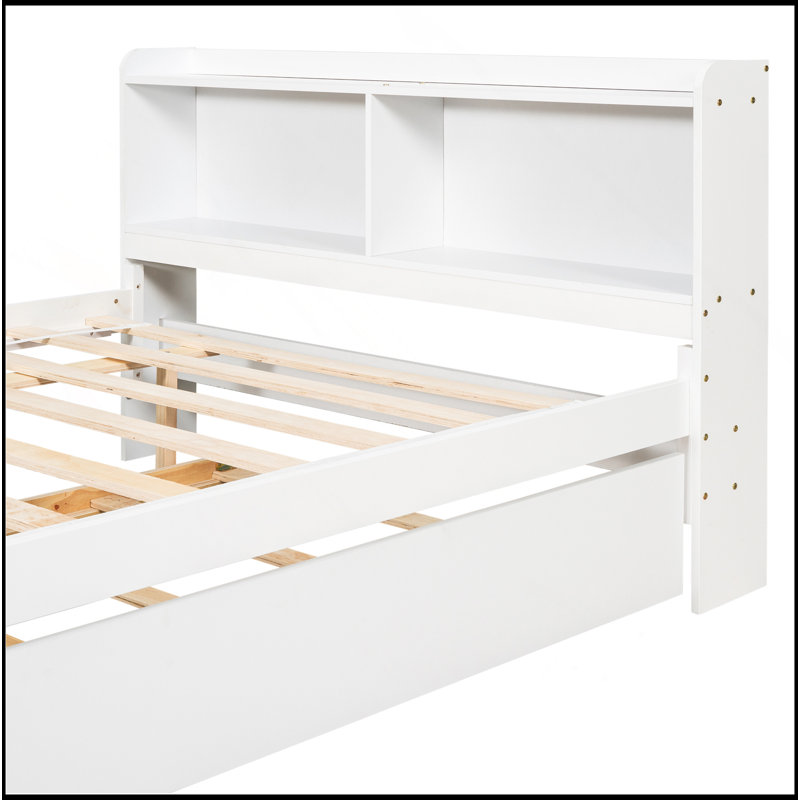 Lit double avec lit gigogne et bibliothèque, White