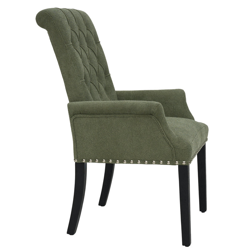 Amdad Tufted Linen Arm Chair, Green, Black