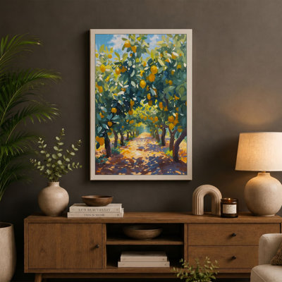 Golden Blossom Path Botanical - Wrapped Canvas