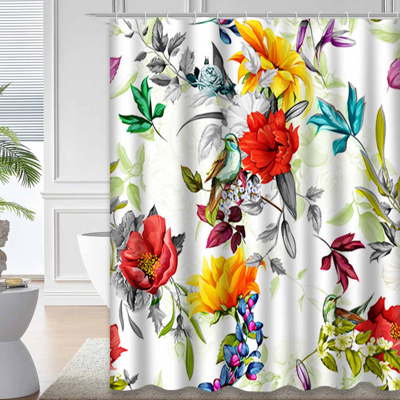 Rideau de douche imperméable à motif floral avec 12 crochets, L 72 po x l 78 po