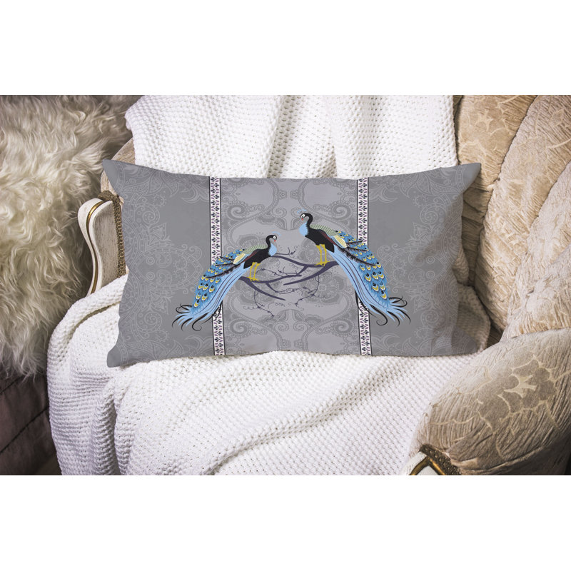 Enchanted Peacock  Rectangular Throw Pillow, Blue/Gray