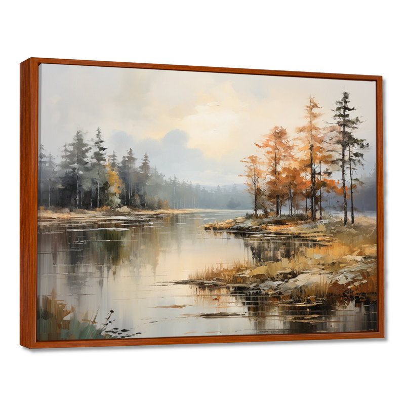 «Lakeside Fall Foliage Serenity II - Lake River», art mural, H 24 po x l 32 po x P 1 po, Cadre flottant brun