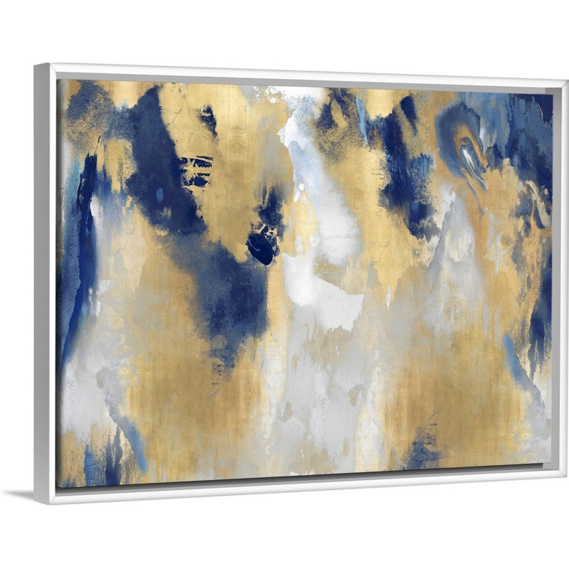 Reproduction d’art sur toile abstraite « taches d’or » par David Moore, H 20 po x l 26 po x P 1,75 po, Cadre blanc