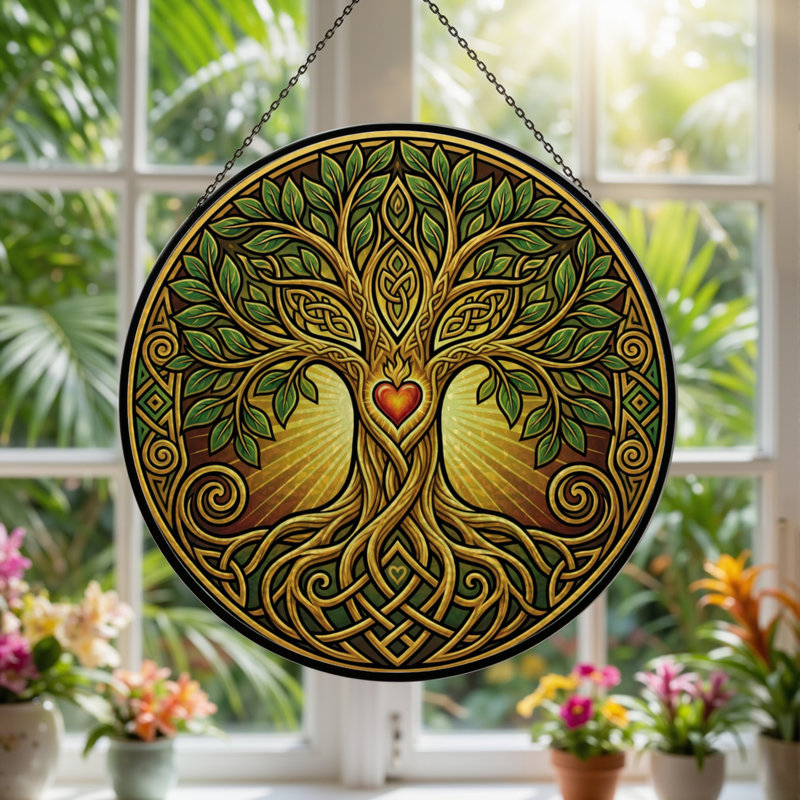 Panneau de vitrail 12 po H Celtic Tree, H 12 po x l 12 po