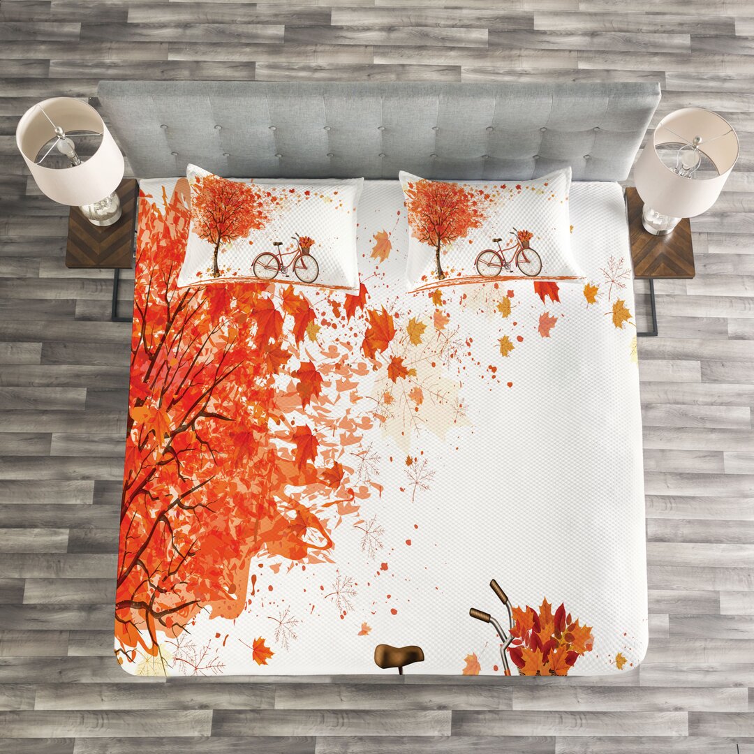 Gestepptes Bettdecken-Set, Aquarell Herbstsaison, Herbst, Orange Braun und Weiß