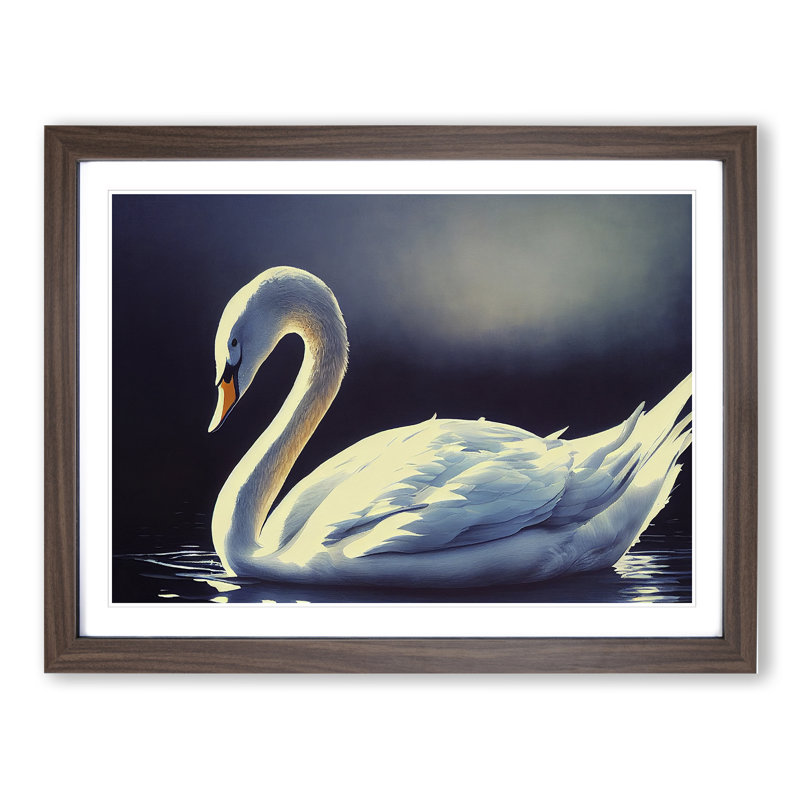 Luminous Swan - Single Picture Frame Print, 34cm H x 46cm W x 2cm D, Walnut