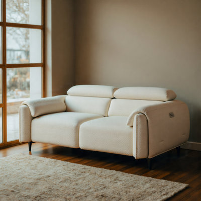 Ivory Fabric Recliner Sofa With Pillow-style Armrests, Dual Electric Footrests, And Usb Charging Port