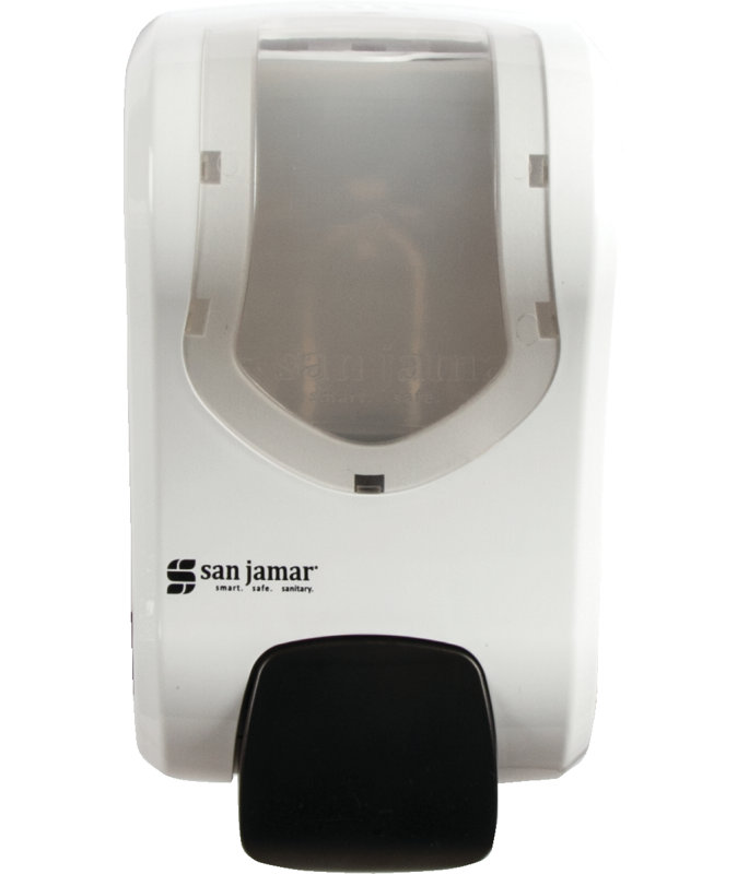 Distributeur de savon, 4.50" H x 4.50" W x 4.50" D, Transparent/blanc