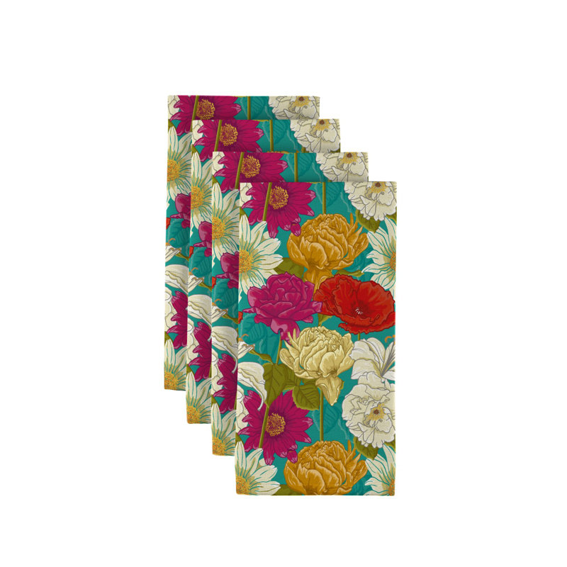 Maxton Polyester Floral Square Napkin, Teal