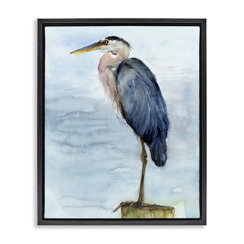  «Blue Heron's Perch» par John Keeling, Cadre flottant noir de jais, H 21 po x l 17 po