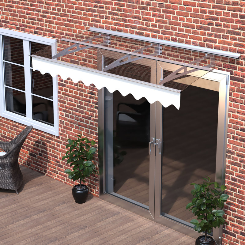 Auvent de 200 cm de large x 86 cm de profondeur - Toit en polycarbonate et alliage d'aluminium - Supports antirouille pour charges de neige importantes - Porte et fenêtre modernes - 200 cm x 86 cm - Résistant à la rouille et à la chaleur