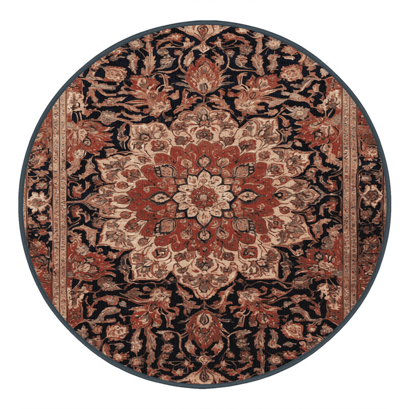 Machine Washable Persian Brown Area Rug, Round 6'