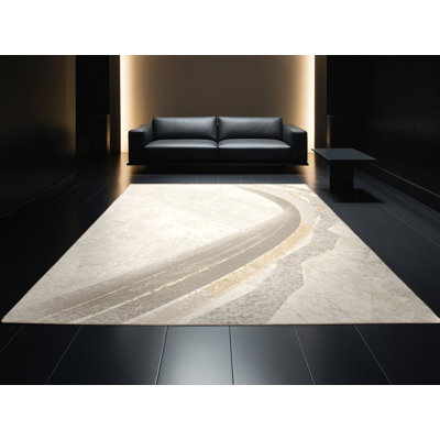 Tapis beige moelleux et moelleux à motif géométrique moderne Glenmore Guzheng