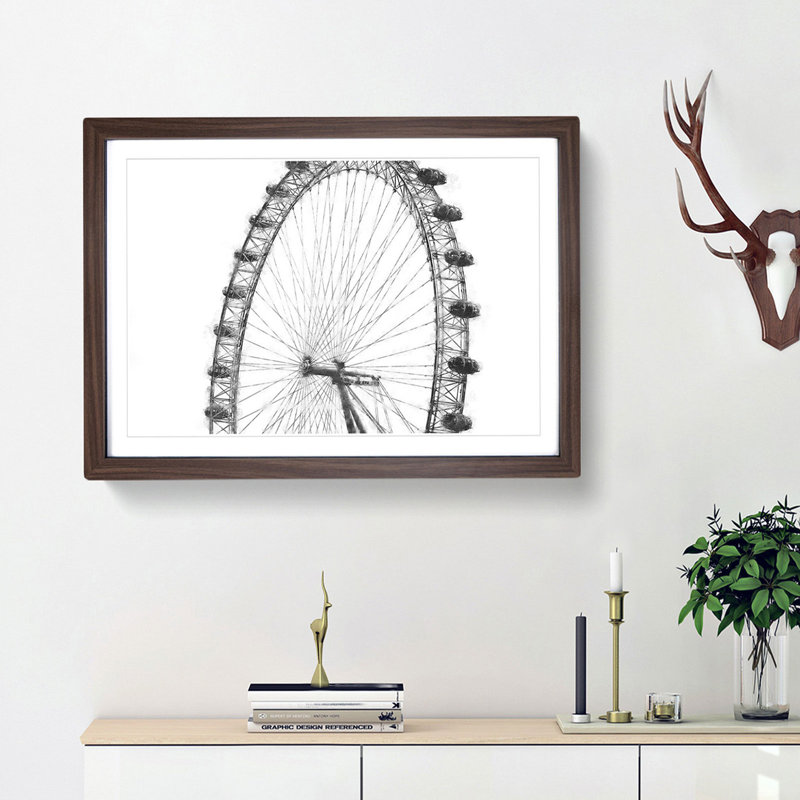 The London Eye London - Picture Frame Painting Print, Walnut Framed, 33cm H x 45cm W x 2cm D