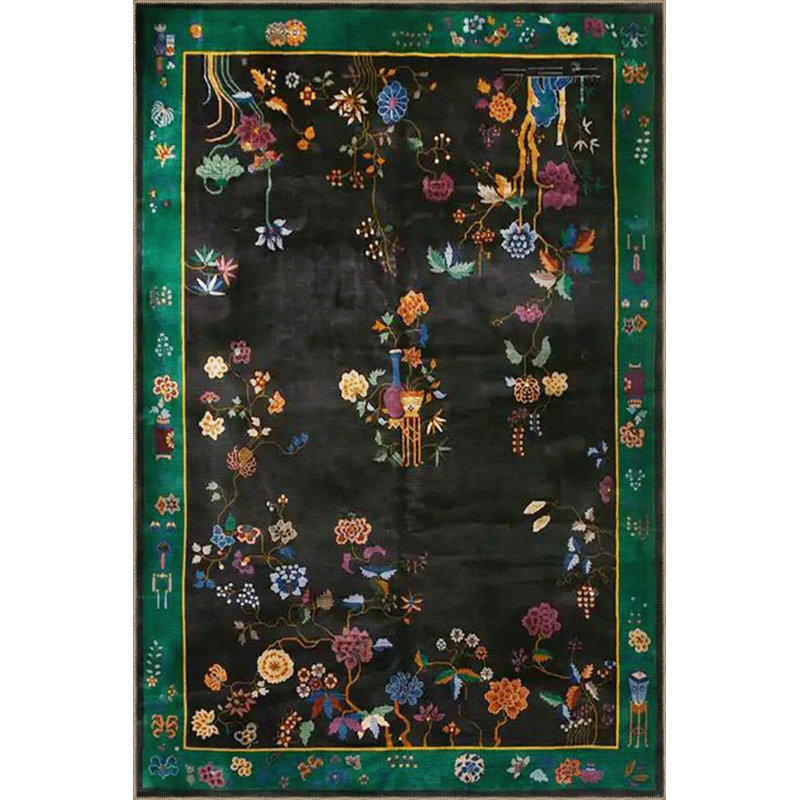 Tapis décoratif noir à motif floral noir, Sous-tapis rectangulaire de 3 pi 3 po x 4 pi 11 po