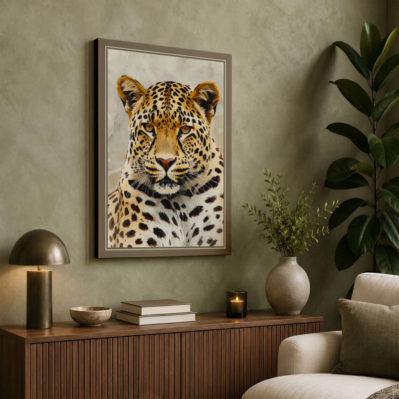 Leopard Portrait Boho - Wrapped Canvas, 36x24 - 91.4 x 61.0 cm, Teal Border