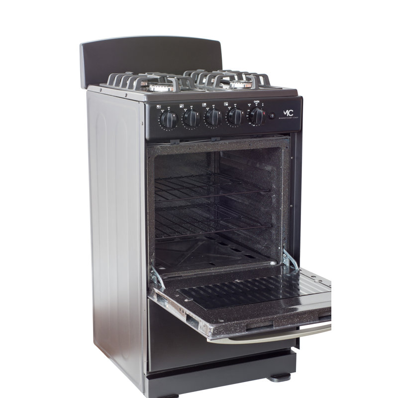 Magnificent Chef - 20" Black Gas Space Saver Range with 2.4 CFT Oven Capacity - Italian SABAF Sealed Burners, 1 Ultra-Fast, 3 Fast – Easy to Clean, Iron Grates, Cool Knobs 