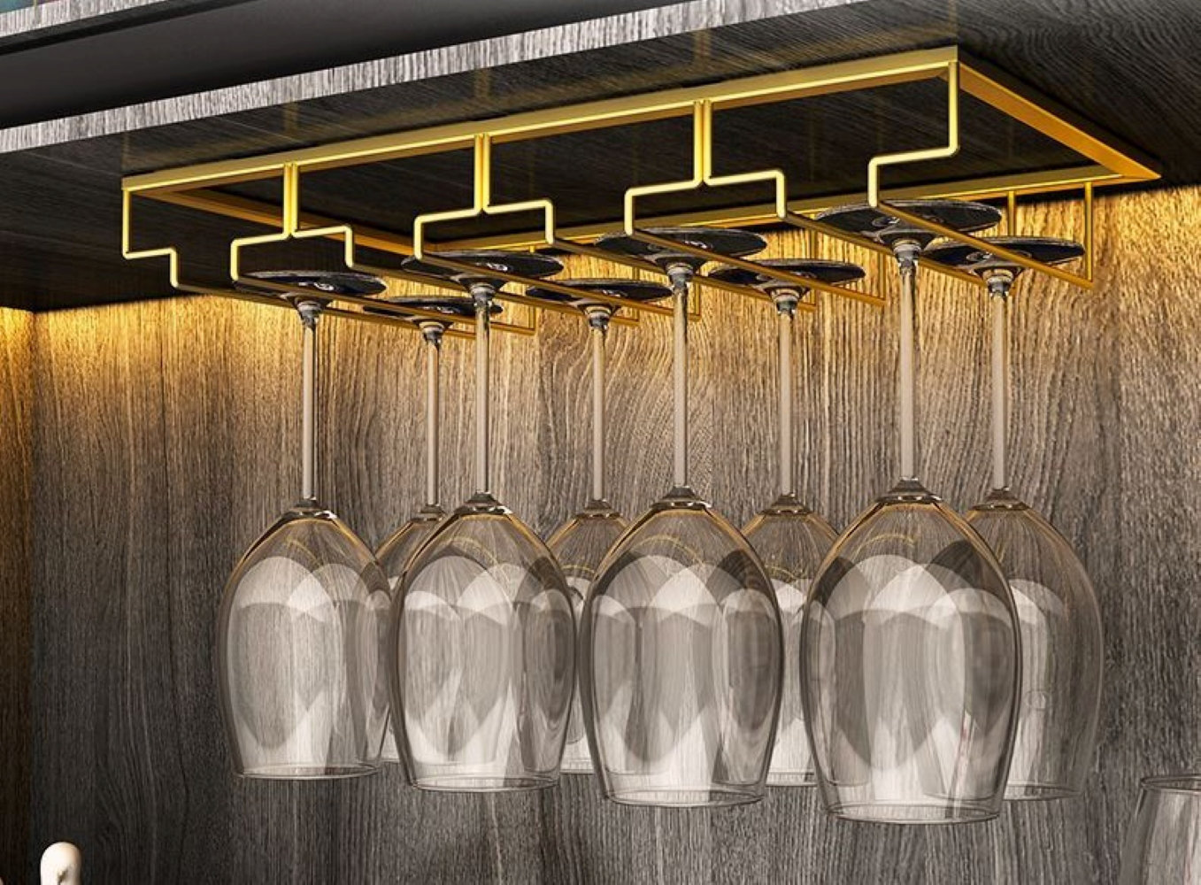 Everly Quinn Dalal Hanging Wine Glass Rack in Gold | Wayfair