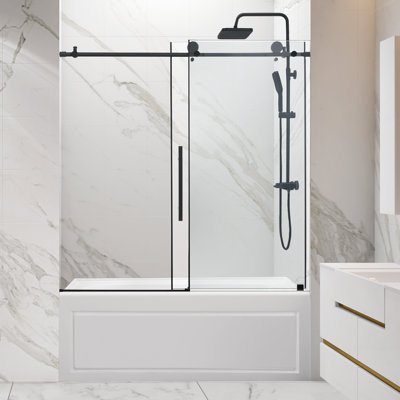 Porte de baignoire coulissante simple sans cadre de 56 à 60 po x H 76 po avec verre transparent
