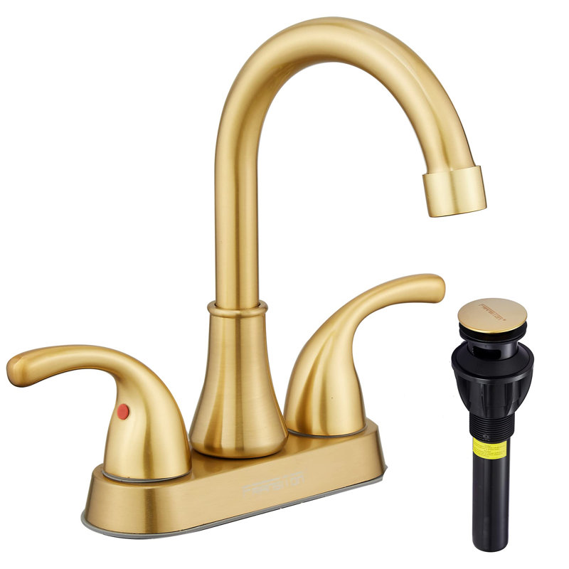 Centerset 2-handle Bathroom Faucet with Drain Assembly, Brushed Gold