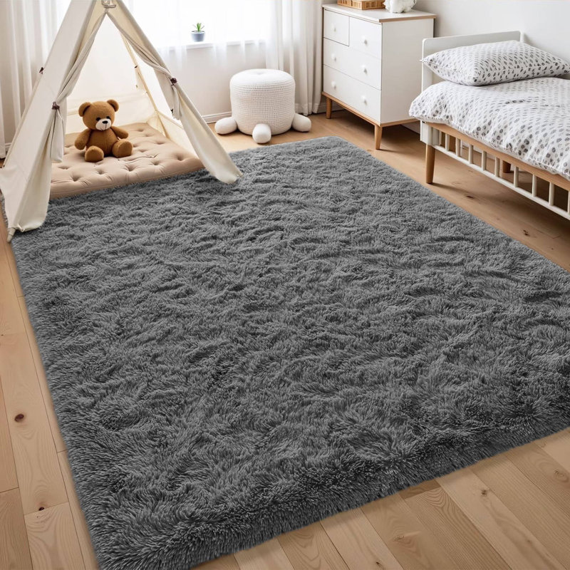 5 ft x 8 ft Soft Fluffy Area Rug,Plush Memory Foam Rug with Non-Slip Backing, Rectangle 5' x 8', Dark Gray