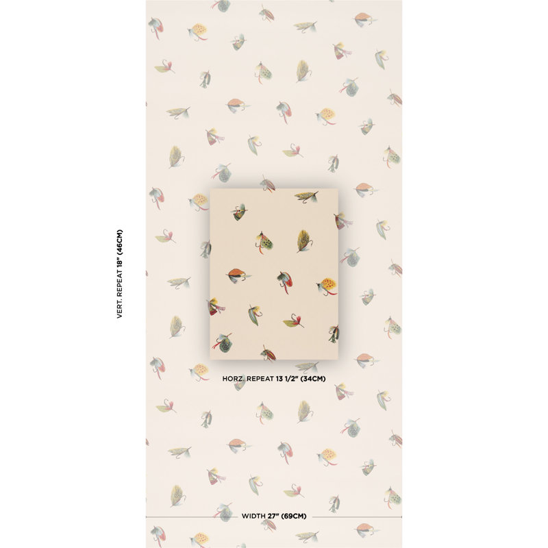 Fly Fishing Wallpaper Roll, Ivory
