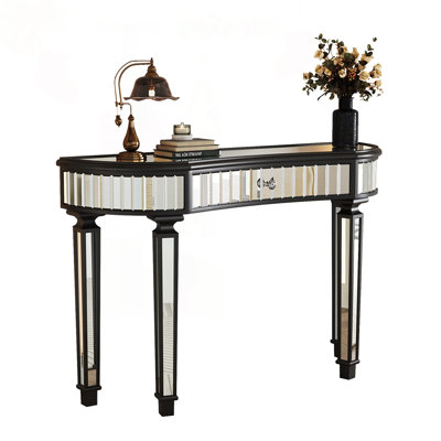 Half-Moon Mirrored Console Table with Fluted Glass