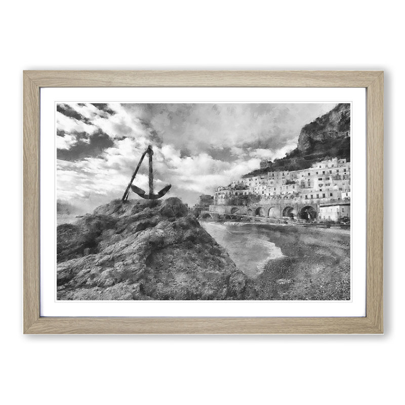 Amalfi Coast in Italy - Picture Frame Graphic Art, Oak Framed, 27cm H x 36cm W x 2cm D