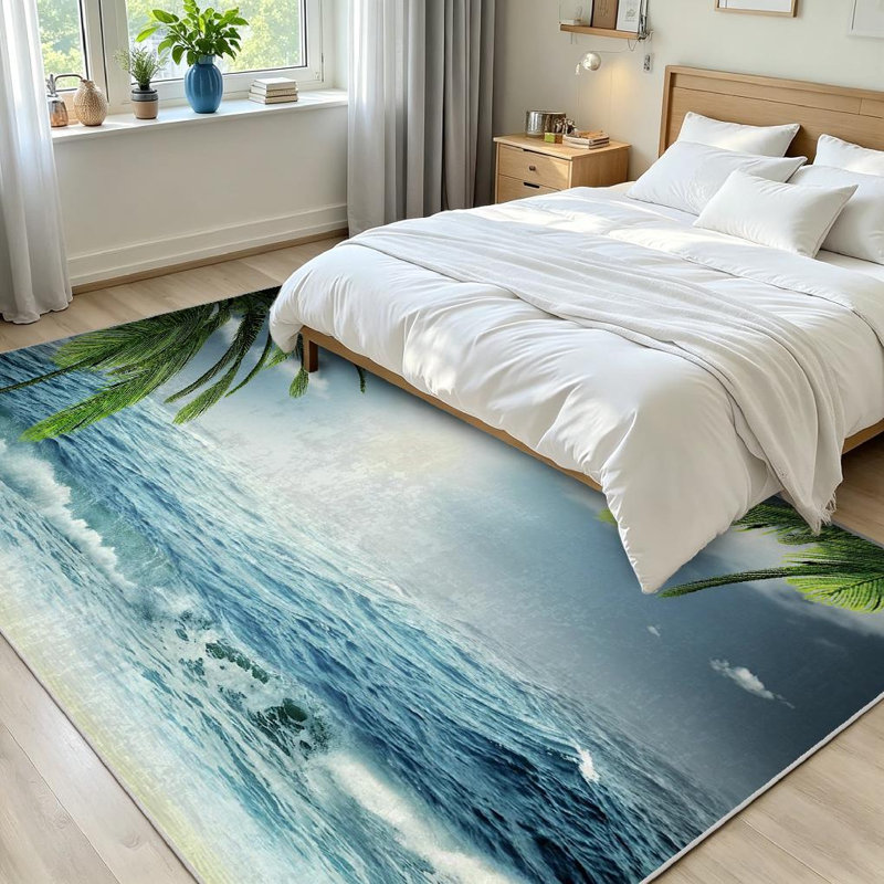 Lavable à la machine transparent, beau voyage d'été en mer avec tapis d'intérieur, Rectangle 71 po x 98 po