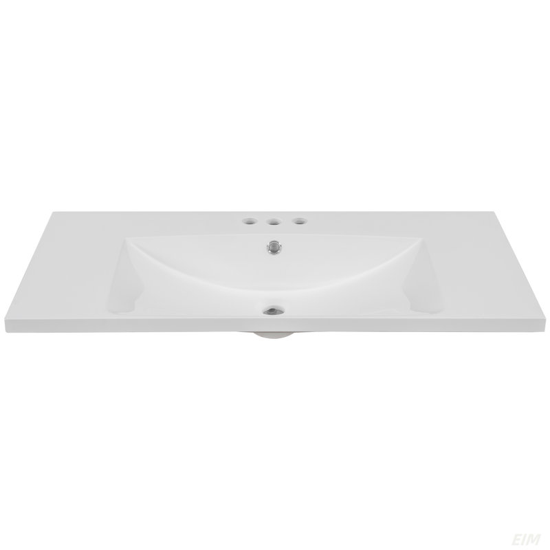 Plateau de meuble-lavabo simple avec lavabo blanc, 3 trous de robinet, céramique