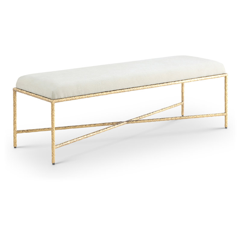 Banc en tissu Iyania Chenille, Tissu chenille crème, Doré
