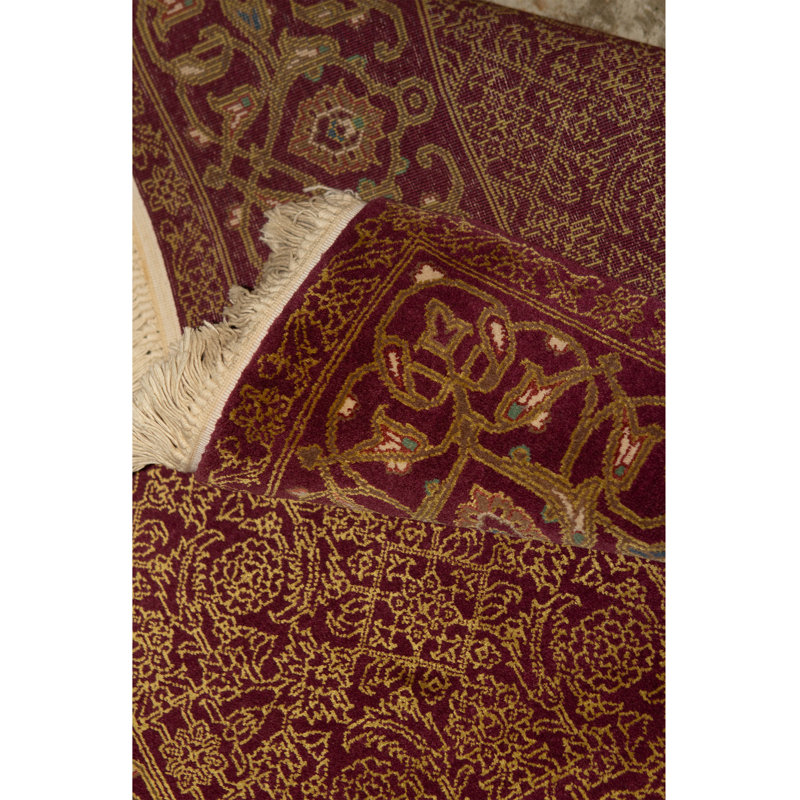 Wool Oriental Area Rug in Wine/Gold