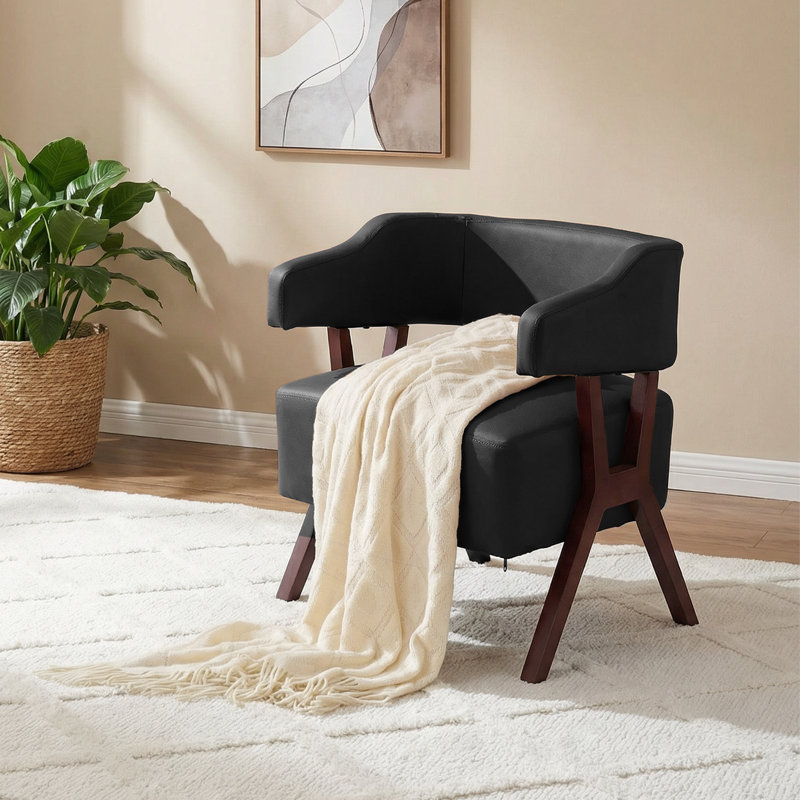 26.5" Wide Upholstered Modern Barrel Accent Chair, Black