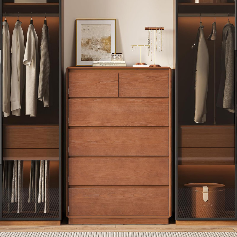 Solid Wood Dresser With 6 Drawers, Natural Solid Wood 6 Drawer Dresser For Bedroom,45.3" Tall Mid Century Modern Dresser For Living Room, Bedroom, Guest Room