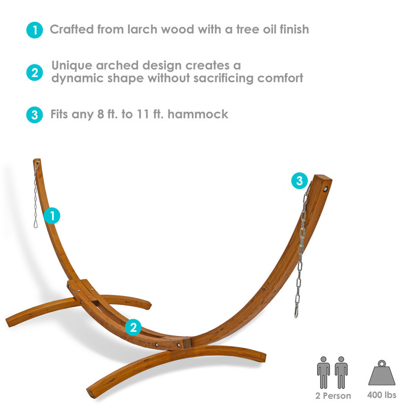 12 ft Curved Larch Wood Hammock Stand with Chains