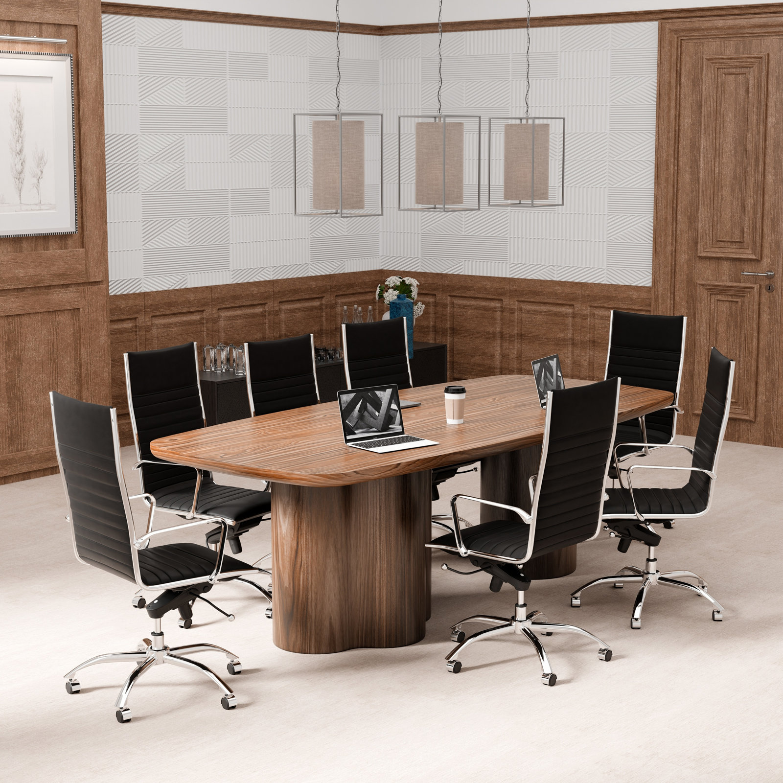 Naida Swivel Office Chair, Chrome, Black Faux Leather