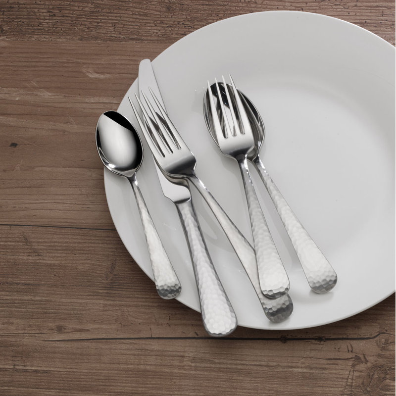 Hammered Opulent Satin75-Piece 18/10 Stainless Steel Flatware Set, Service for 12