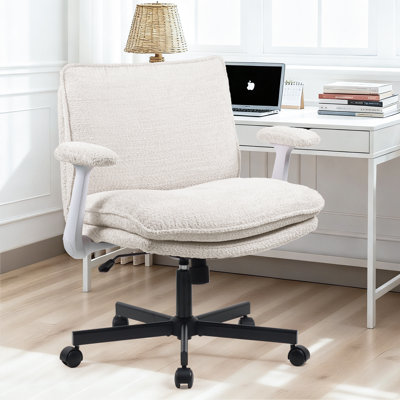 Cross-Legged Office Chair With Flip-Up Armrest &Wide Seat，Ergonomic Fabric Home Office Chair 
