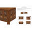 Table basse sculptée à la main en bois de manguier massif avec pieds pliables et clochettes Ghanti, finition brun antique, table centrale compacte pour petits espaces de salon, assemblage sans outils, 30,5 po x 21,5 po x 18 po