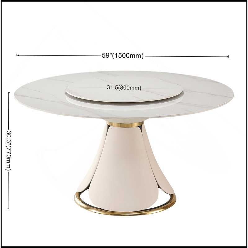 Table de salle à manger 59,05 "en pierre artificielle moderne avec table tournante ronde de 31,5" avec piédestal exquis en bois et en métal avec 8 chaises.
