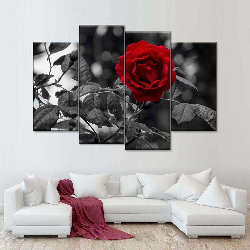 Ensemble de 4 pièces Lone Rose Pop sur toile, H 36 po x l 22 po x P 1 po