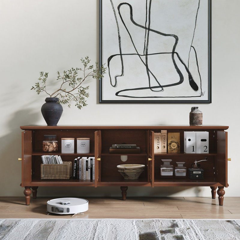 Meuble télé 66 po pour téléviseur de 75 po ou moins, centre de divertissement avec rangement, Brun