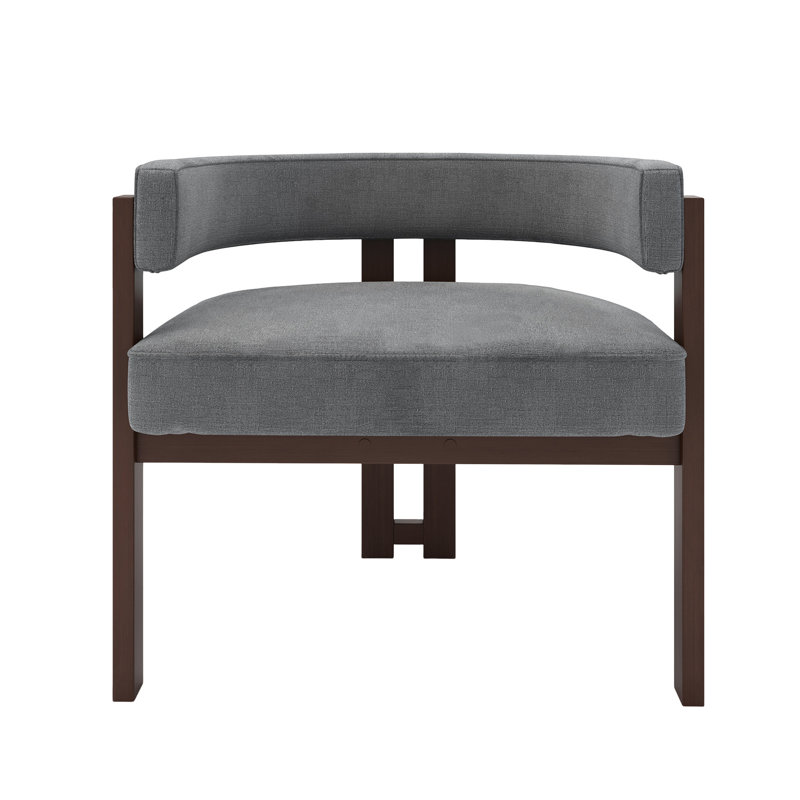 Fauteuil moderne à dossier ouvert: revêtement gris. 3 styles. Confortable pour la chambre à coucher et la salle à manger. Fauteuil spacieux et rembourré, 3 pieds et design