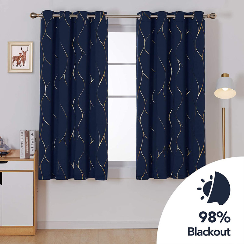 Valmar Blackout Curtain, Width 132 x Drop 138cm, Navy Blue
