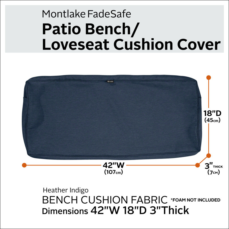 Pina Outdoor 3'' Bench Cushion Cover, Indigo Blue, 3" H X 42" W x 18" D
