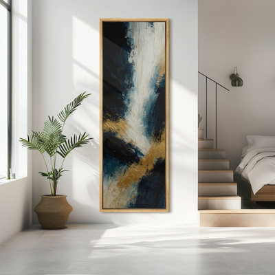 Navy Blue And Gold Abstract Art Extra Large Pictures Framed Canvas Print Wall Art