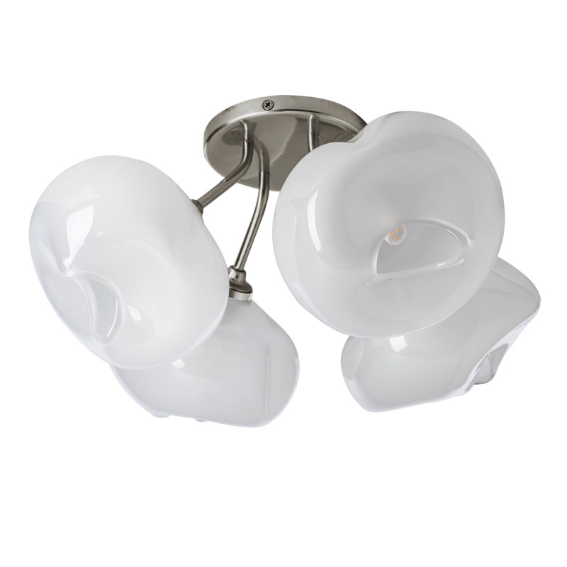 Ume Frosted Glass 4-Light Semi Flush Mount, Natural Iron