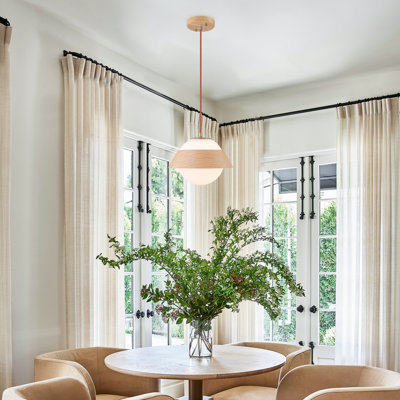 Luminaire suspendu en verre massif et bois massif soufflé à la main - réglable de 10 à 87 po, luminaire E26, finition chêne blanc