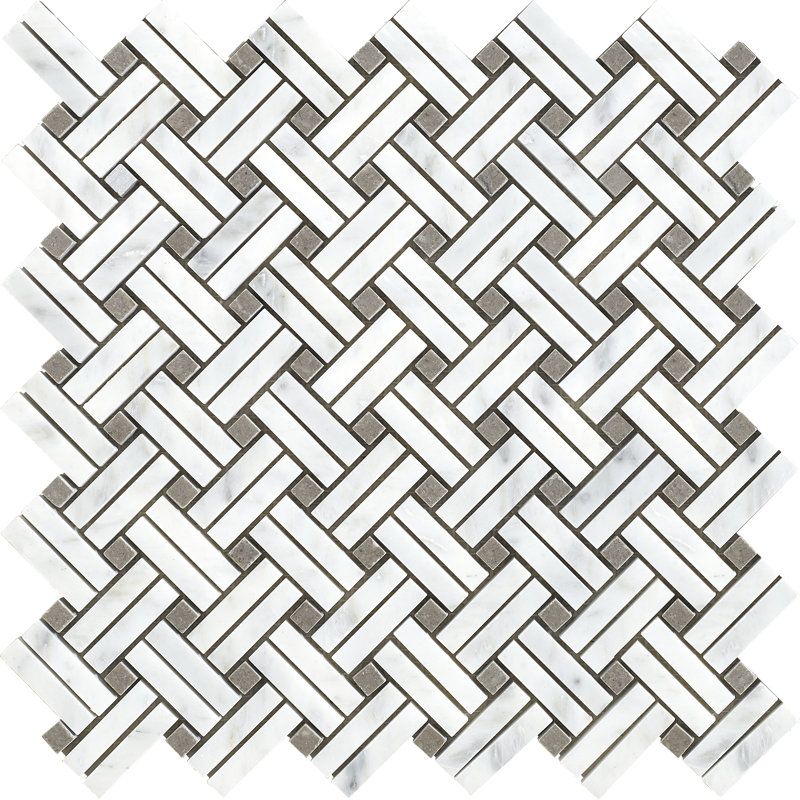 Knot Basketweave Polished Marble Tile, White/Walnut